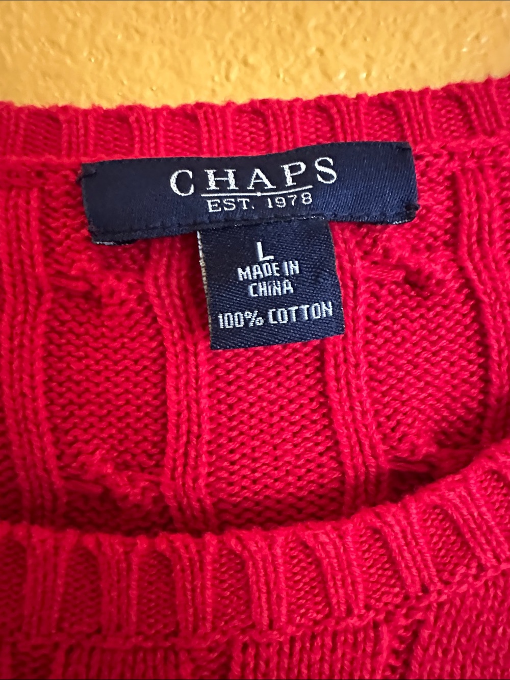 Chaps Women's Cable-Knit Crewneck Sweater in Red with Crest Patch - Picture 2 of 3